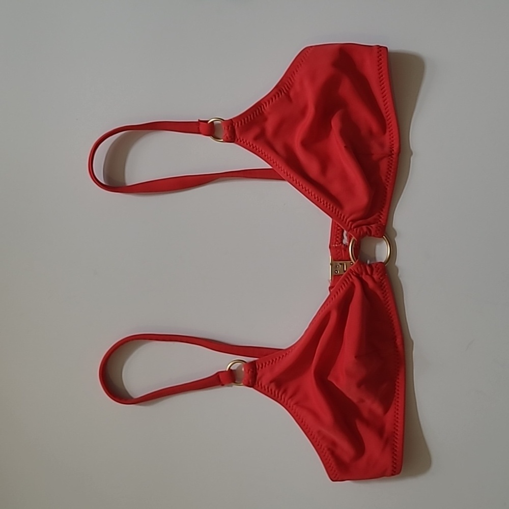 Solid & Striped Red Bikini Top with Round Hardware